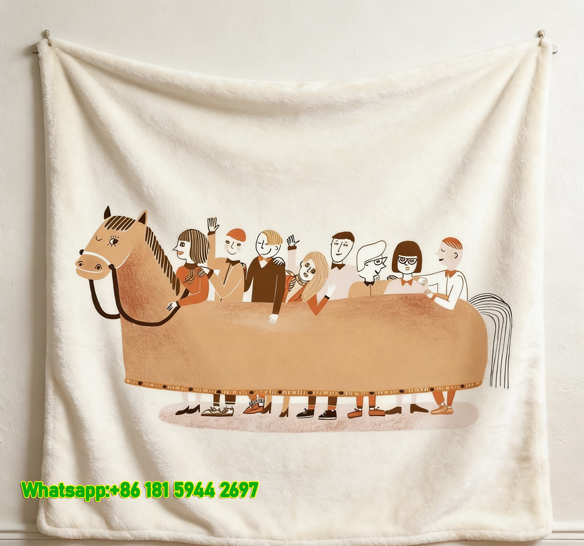 Hermes Whimsical Group Horse Illustration Flannel Throw Blanket for Wall Decor & Sofa IMG_5436